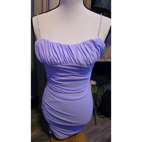 Princess Polly Dresses & Skirts - Princess Polly Eco Penney Mini Dress Purple Sz 2 Ruched Mesh Bodycon